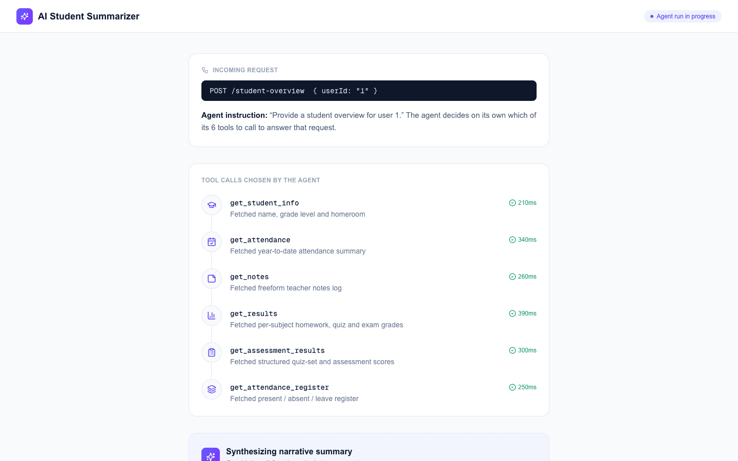 AI Student Summarizer — application screenshot