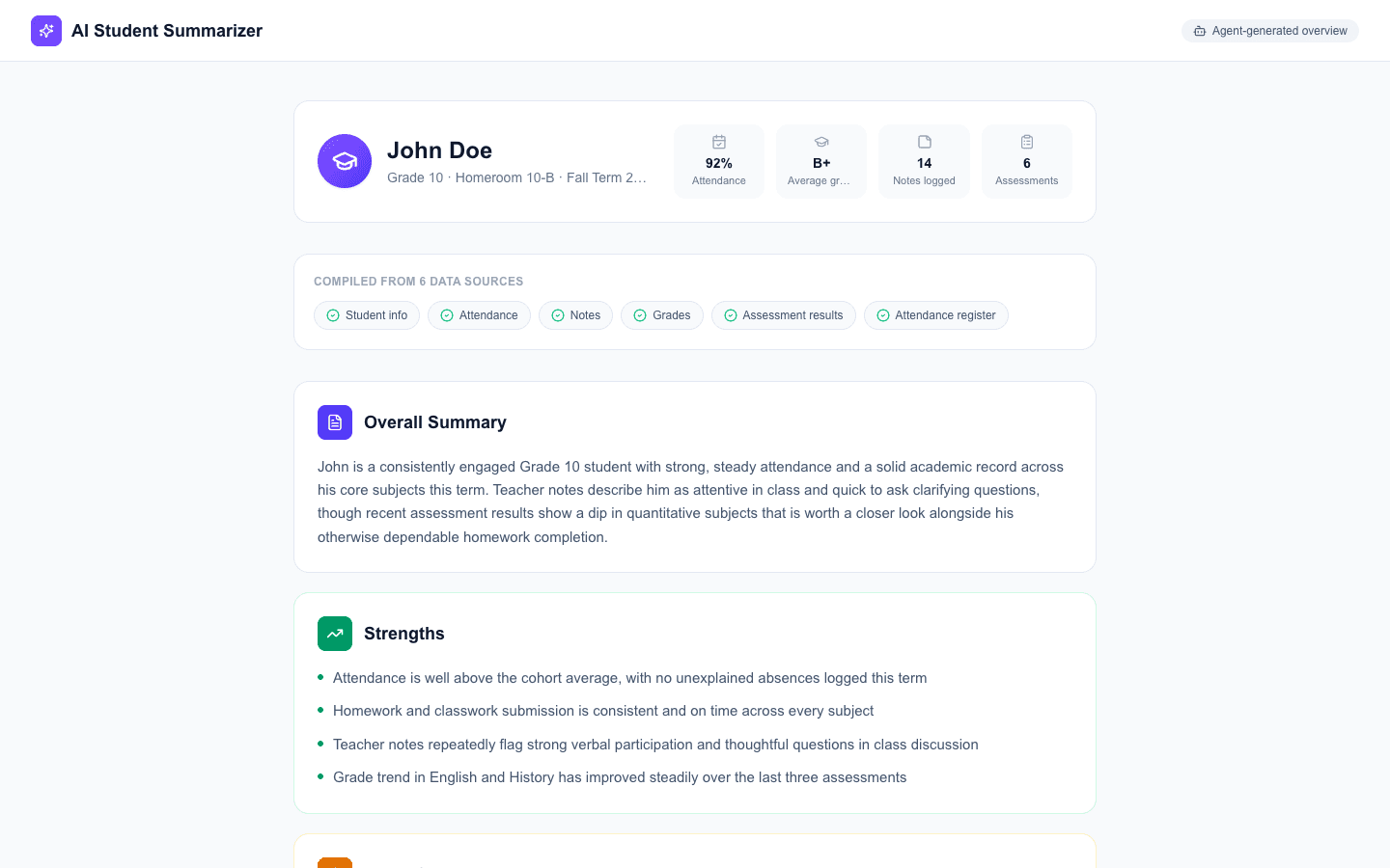 AI Student Summarizer — application screenshot